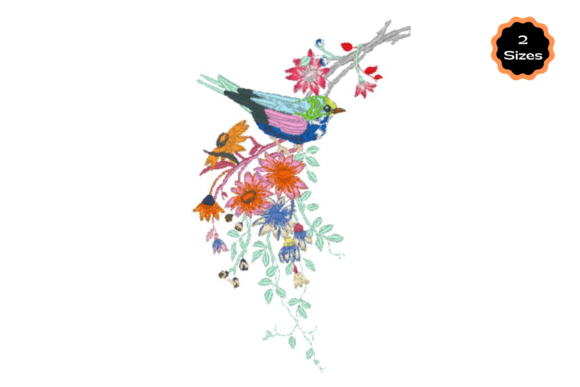 Charming Bird with Flowers for Seasonal Embroidery