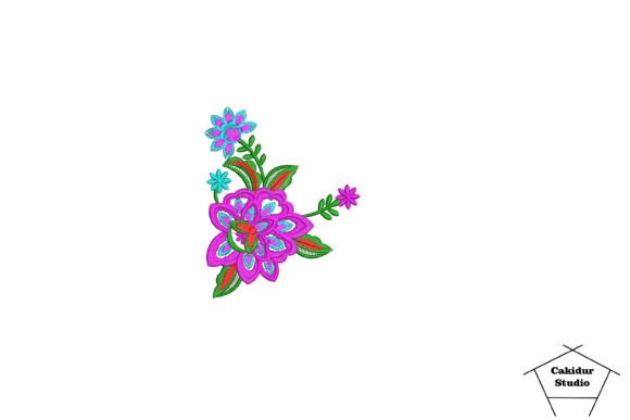 Cyan Pink Flowers: A Charming Embroidery Design