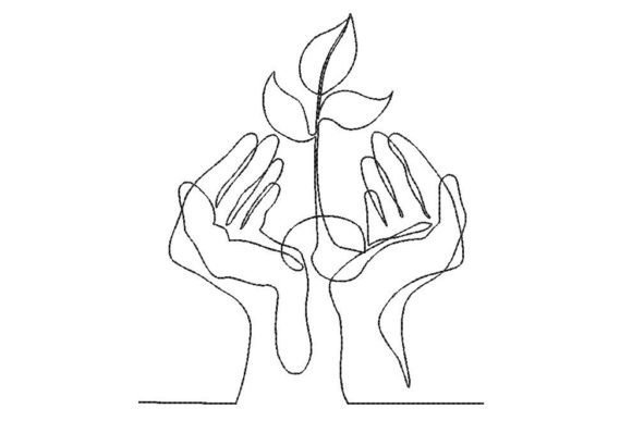 Growing Plant in the Palms Embroidery Design