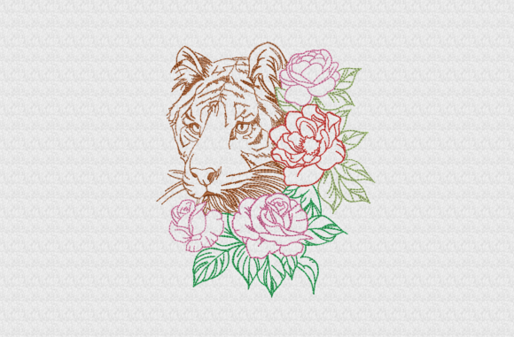 Tiger with Flowers: A Bold Embroidery Choice