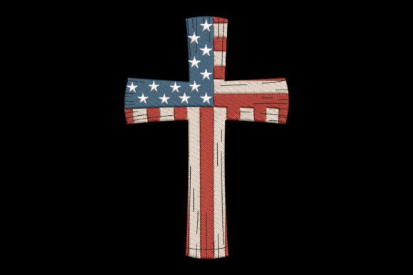 USA Flag Christian Cross: A Premium Embroidery Design